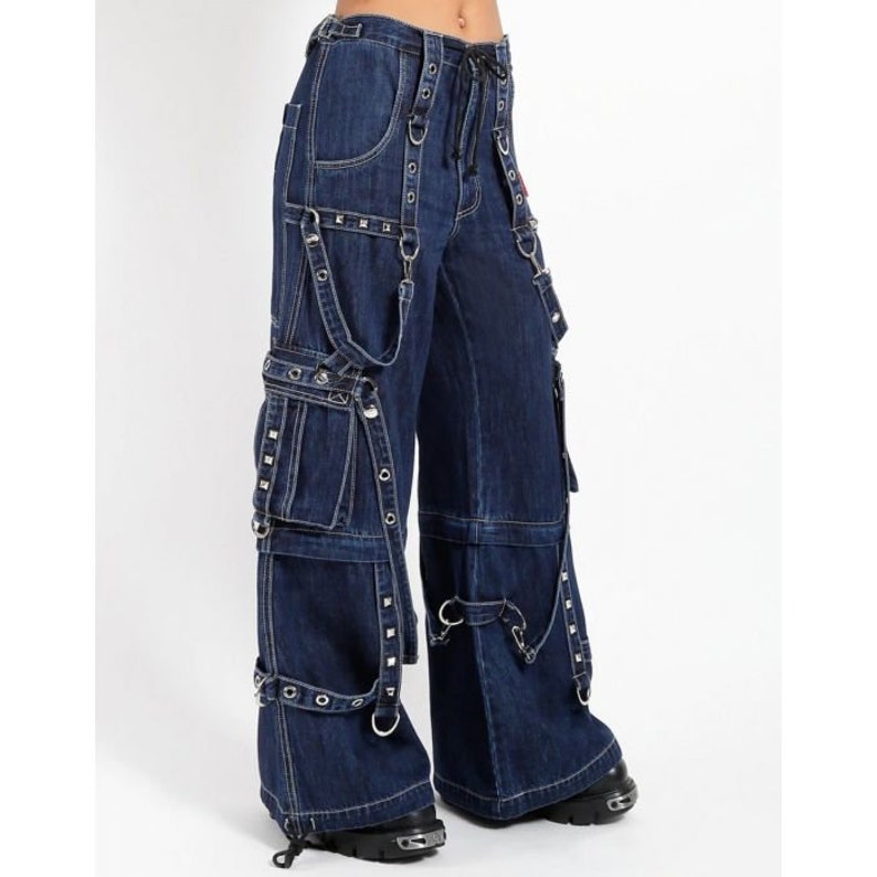 Goth Cargo Pants With Straps Denim Cargo Punk Pants With Etsy