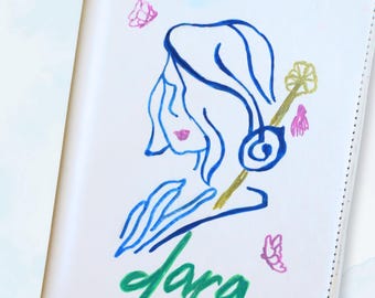 Hand-Painted Mahjong Card White Folio Personalized  | Lady Joker  Design