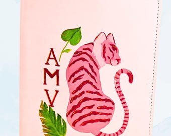 Hand-Painted Pink Vegan Leather Folio | Leopard Tile Mahjong Card Holder