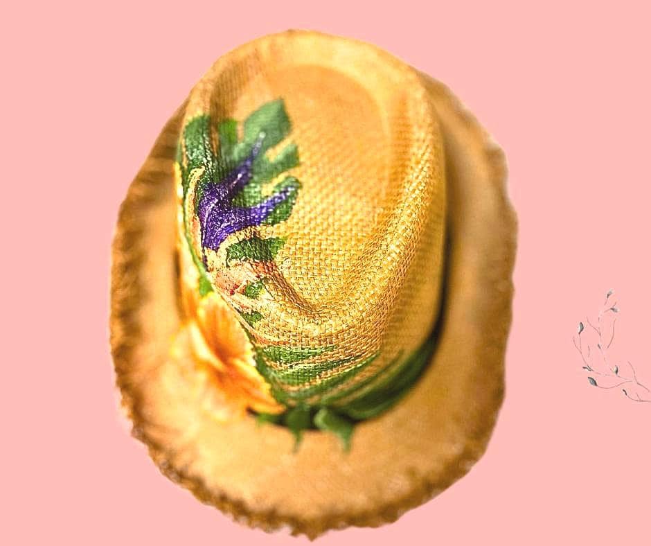 Boho Hand Painted Artisan Straw Fedora‎ Hat Floral Hibiscus Art Resort Aloha Hand-painted Hibiscus Fedora: Tropical Straw Summer Hat - Etsy main image 2
