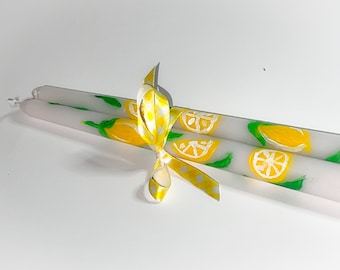 Hand-Decorated Lemon Taper Candles | Mahjong Table Decor, Summer Party Candles