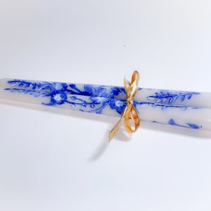 Floral Hand Painted Taper Candles: Blue and White, 10 inch