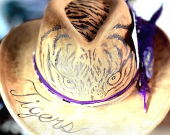 Tiger Eyes LSU Cowboy Hat – Hand-Burned Western Hat | Geaux Tigers Game Day Fan Gear