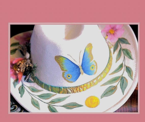 Hand-painted Butterfly Cowboy Hat: Floral Boho Western  display picture 3