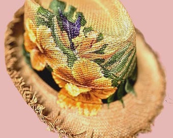 Hand-Painted Hibiscus Fedora: Tropical Straw Summer Hat