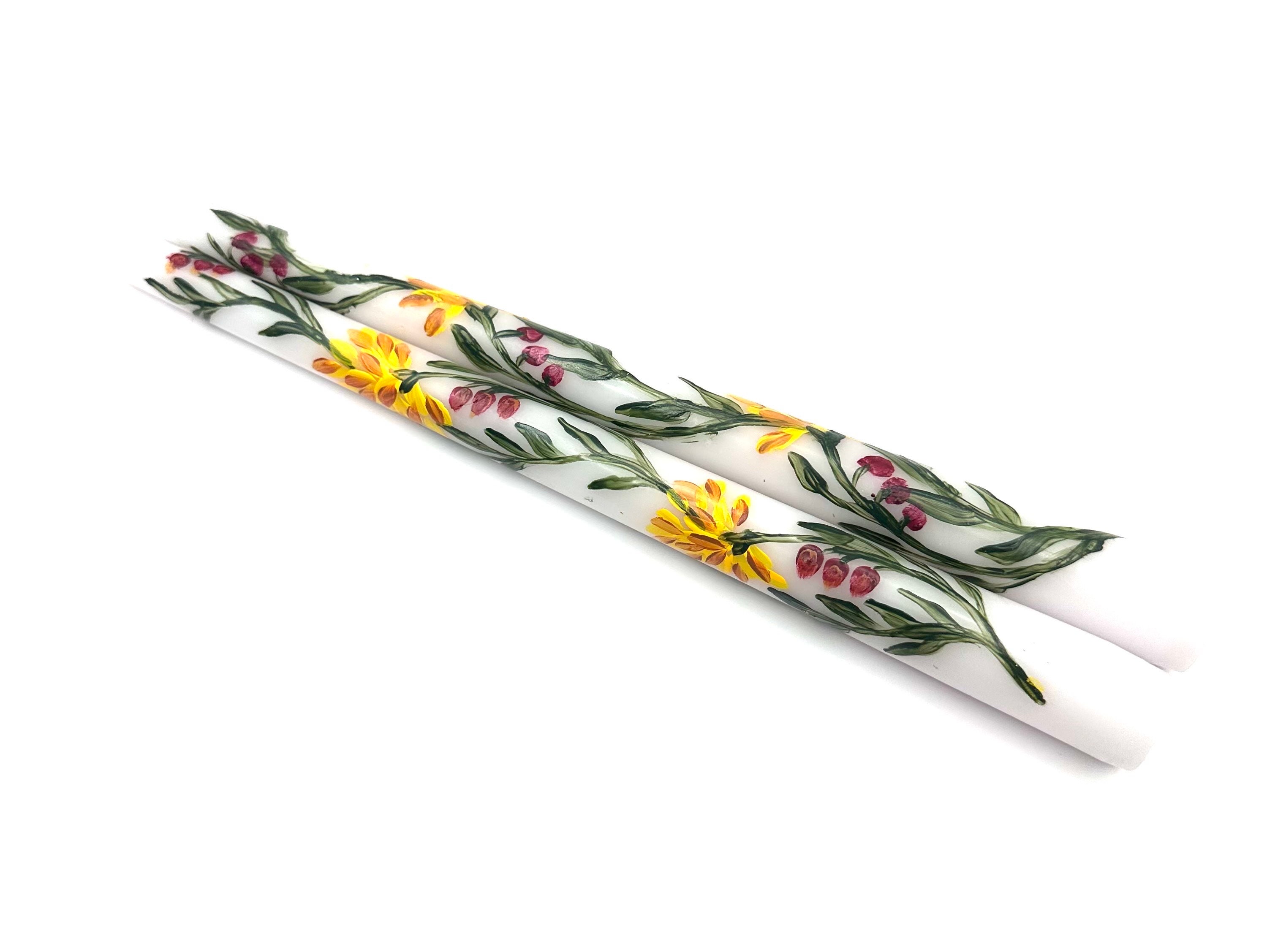Hand Painted Wildflower Taper Candles
