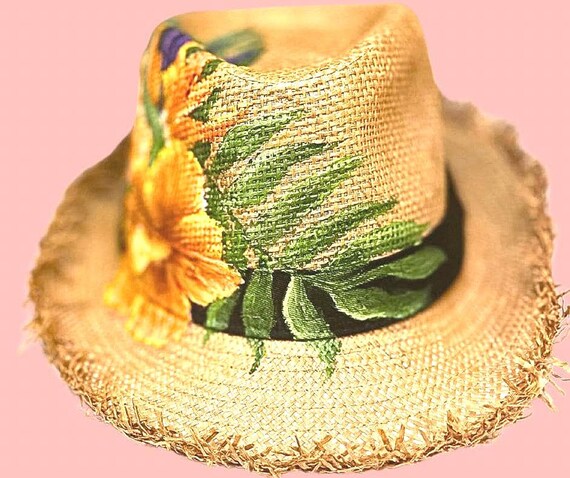 Hand-painted Hibiscus Fedora: Tropical Straw Summer Hat 