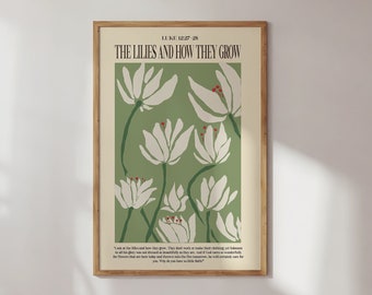 LILIES LUKE (neutral) | Digital Download | Modern Christian Print | Christian Aesthetic Art Print | Christian Quote Art Print