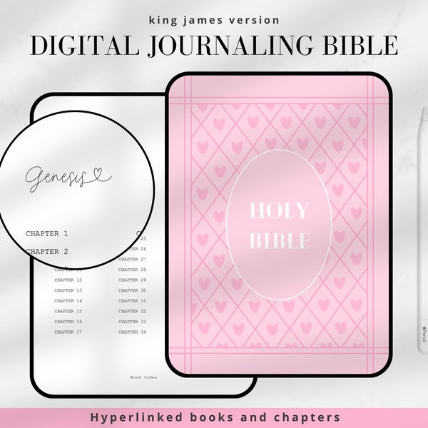 Roze digitale journalingbijbel KJV | Schriftstudietools voor iPad, Android, Windows compatibel met Goodnotes, Notability, Xodo