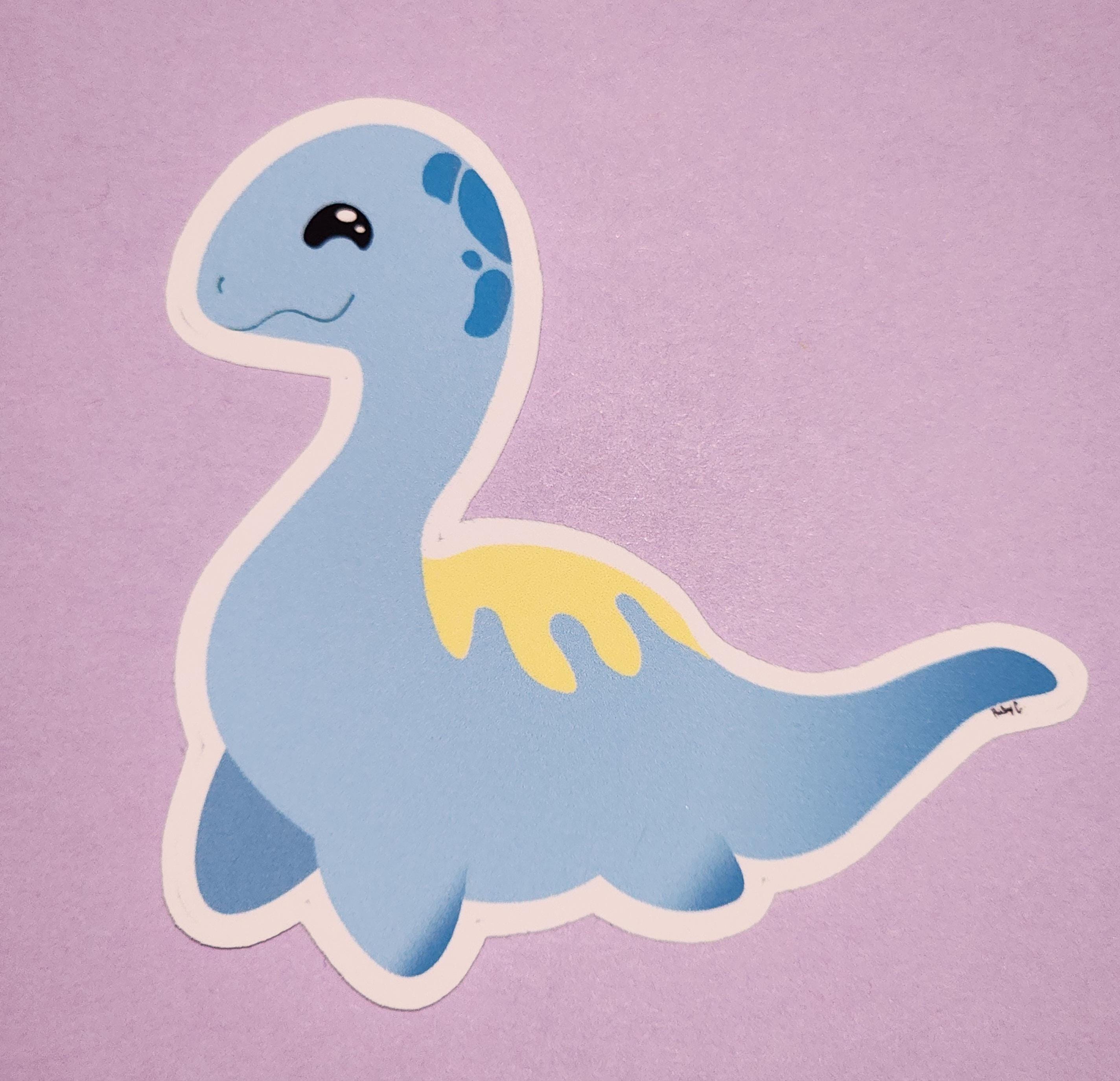 Plesiosaurus Dinosaur Sticker in Blue. Kawaii Sticker for Stationary ...