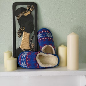 Merino stemed wool with nordic star blue slippers - womens home flip-flops