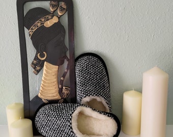 Merino stemed wool black dots slippers - womens home flip-flops
