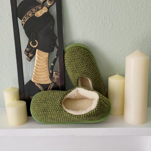 Merino wool winter slippers - womens/mens green home shoes