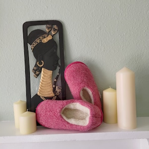 Merino pink wool slippers - womens home shoes