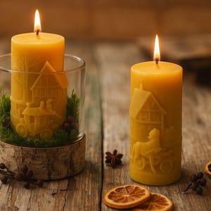 Calèche avec chevaux - Bougie en cire d&#39;abeille Local Honey Man Pure Natural Eco Friendly Candle - Hexagon - directement de l&#39;apiculteur