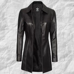 Handmade Women&#39;s Real Leather Long Coat | Real Sheepskin Soft Leather Trench Coat 3/4 Length | Gift For Her
