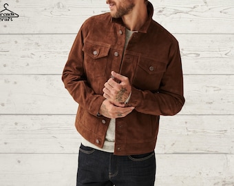 Bruin suède truckerjack heren | Handgemaakte western-cowboystijl