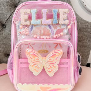 Personalized Chenille Letter Patch Backpack Book-Bag Back to School Supplies Bag Pencil Pouch Crayon Preppy Girl Backpack and Pencil Case