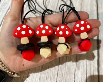 Adult mini Mushroom  Chewelry pendant, adhd, autism, Fidget necklace, sensory necklace, Gothic necklace