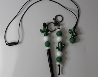 Ensemble cadeau pendentif Fidget Cactus Silicone Chewelry pour adultes, TDAH, autisme, Collier Fidget, Stylo perlé, Porte-clés, sensoriel, collier gothique