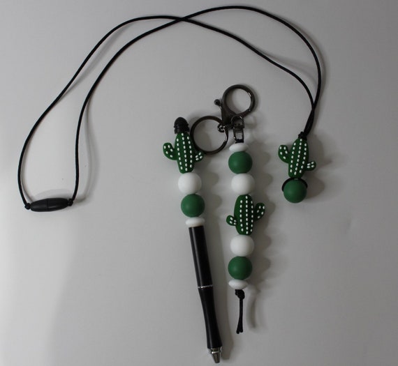 Adult Fidget Cactus Silicone Chewelry pendant gift set, adhd, autism, Fidget necklace, Beaded Pen, Keychain, sensory, Gothic necklace