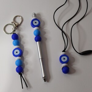 Adult Fidget Evil Eye Silicone Chewelry pendentif coffret cadeau, TDAH, autisme, Collier Fidget, Stylo perlé, Porte-clés, sensoriel, Collier gothique image 7