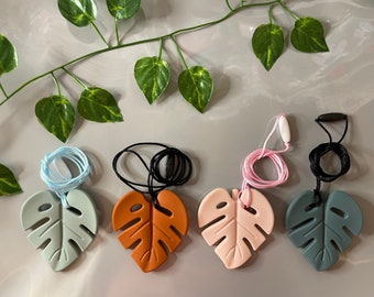 Monstera leaf Chewelry pendant, adhd, autism, anxiety necklace, sensory necklace, adult chew necklace, silicone necklace