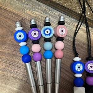 Adult Fidget Evil Eye Silicone Chewelry pendentif coffret cadeau, TDAH, autisme, Collier Fidget, Stylo perlé, Porte-clés, sensoriel, Collier gothique image 8