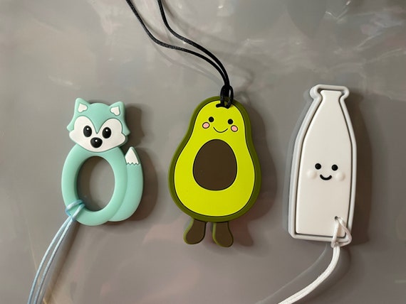 Fox, Avocado, Milk bottle, lhama Alpaca , Dolphin chewlery pendant, adhd, autism, anxiety necklace, sensory necklace, adult chew necklace,