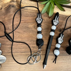 Adult Fidget skull hand bead Silicone Chewelry pendant gift set, adhd, autism, Fidget necklace, Beaded Pen, Keychain, sensory