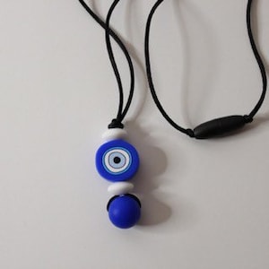 Adult Fidget Evil Eye Silicone Chewelry pendentif coffret cadeau, TDAH, autisme, Collier Fidget, Stylo perlé, Porte-clés, sensoriel, Collier gothique Blue Fidget Necklace