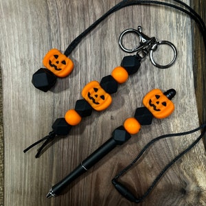 Adult Fidget Halloween Pumpkin Silicone Chewelry pendant gift set, adhd, autism, Fidget necklace, Beaded Pen, Keychain, sensory,