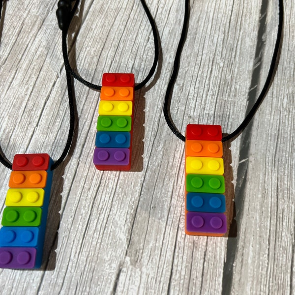 Domino Brick Rainbow Chewelry pendant, adhd, autism, anxiety necklace, sensory necklace, adult chew necklace, silicone necklace