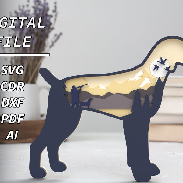 Weimaraner Hunting with dog Layered SVG laser cut file , Glowforge file , Multilayer 3d laser cutting file dxf , cnc for wood