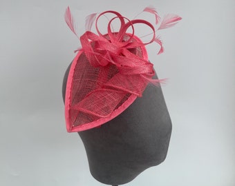 Coral Pink sinamay twist elegant teardrop fascinator hatinator headband and clip