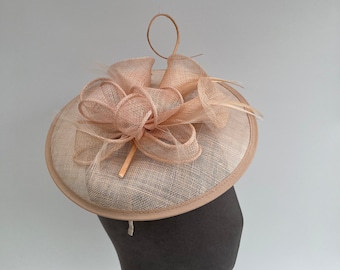 Peach round Calla lily fascinator hatinator headband and clip with feathers and quill