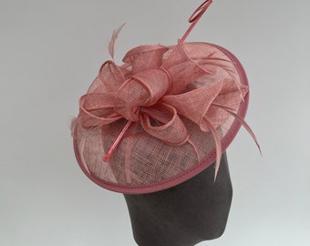 Blush Pink round Calla lily fascinator hatinator headband and clip with feathers and quill