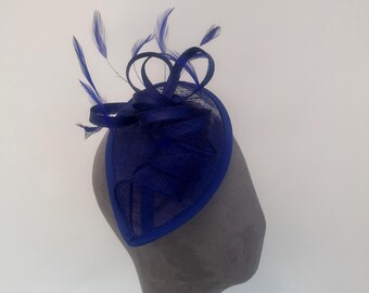 Blue sinamay twist elegant teardrop fascinator hatinator headband and clip