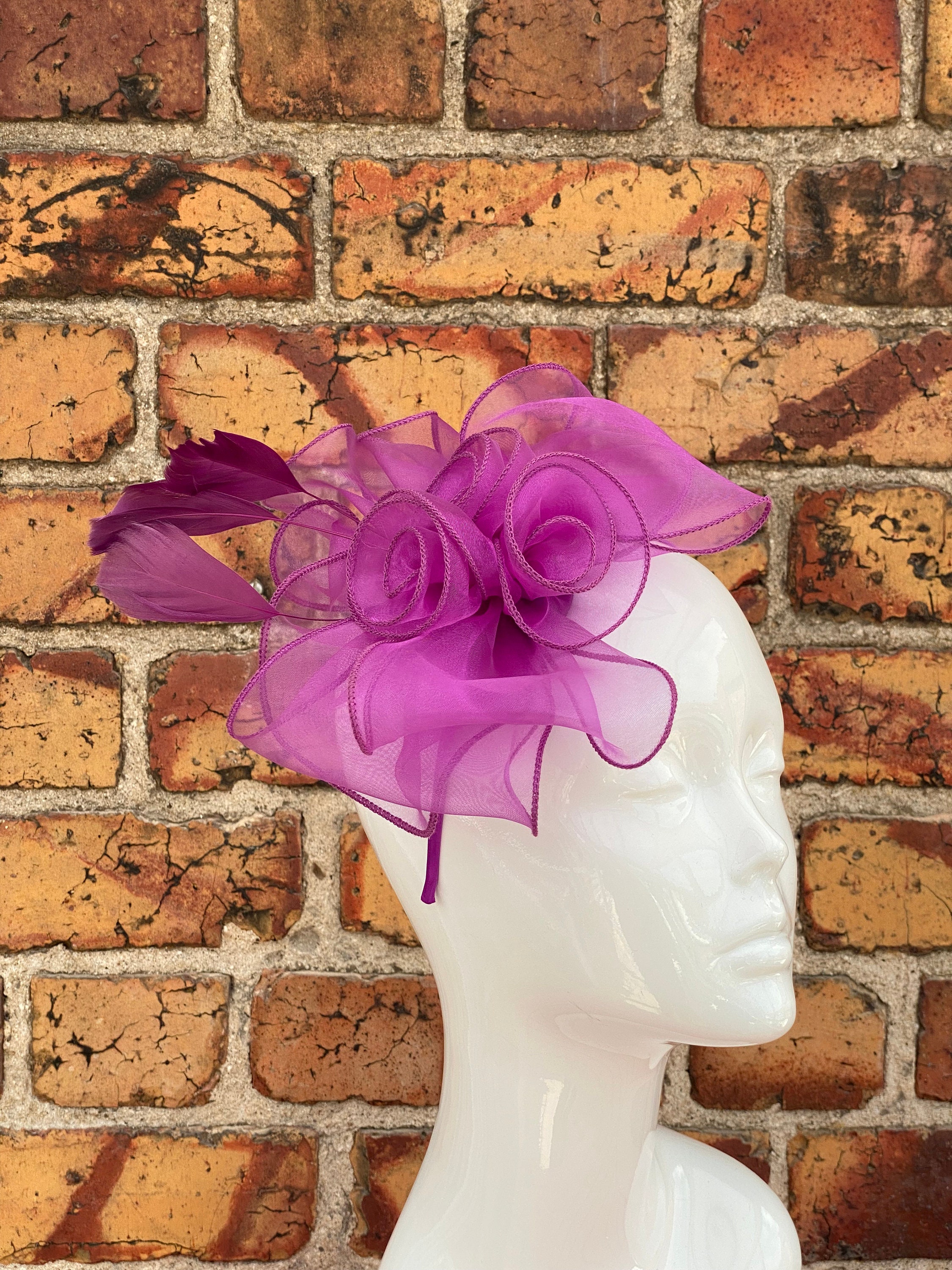 New Purple Triple Flower Layer Bow Fascinator Headband and  display picture 2