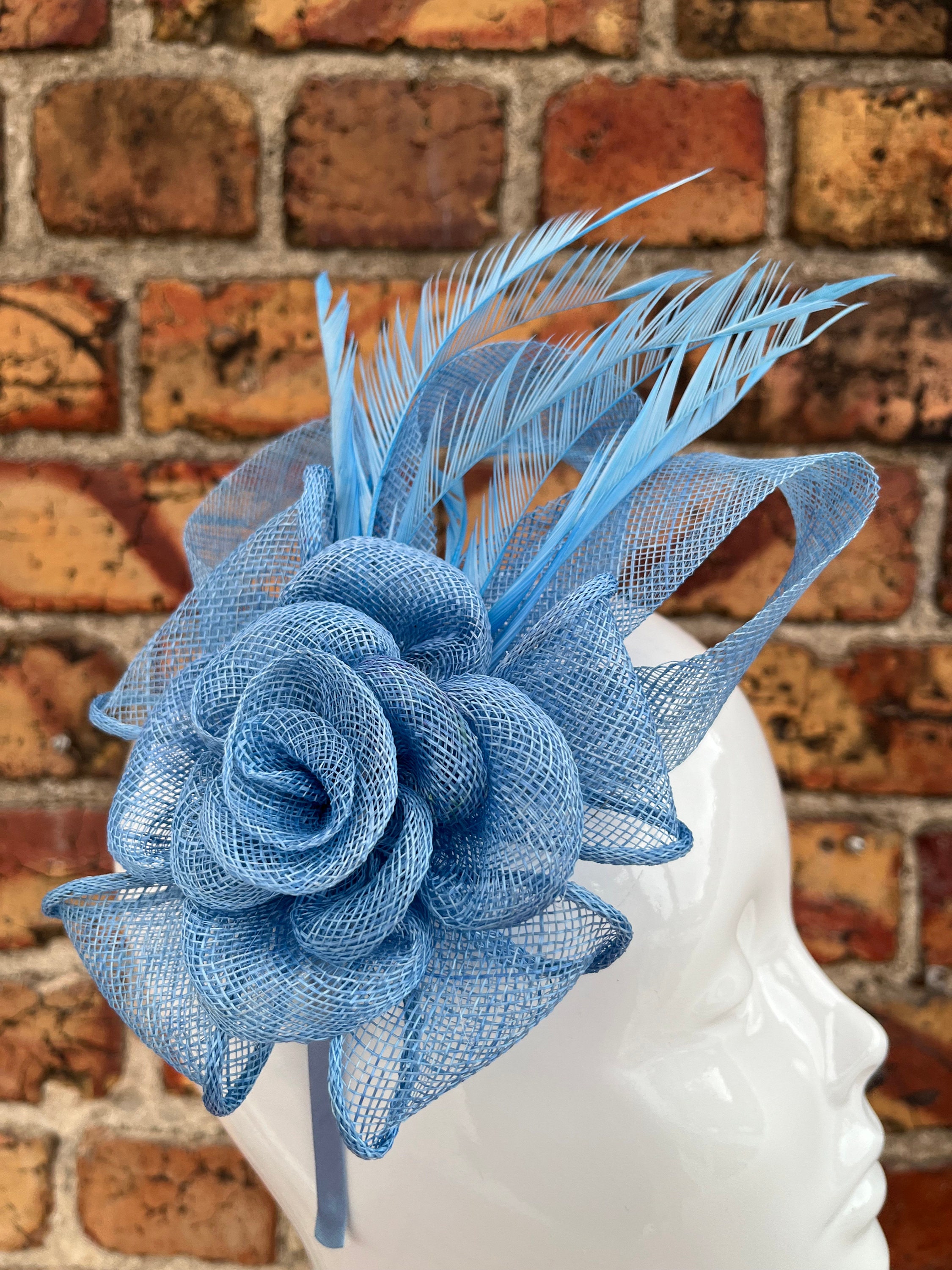 New Light Blue Rose Flower Fascinator Headband and Clip on a 