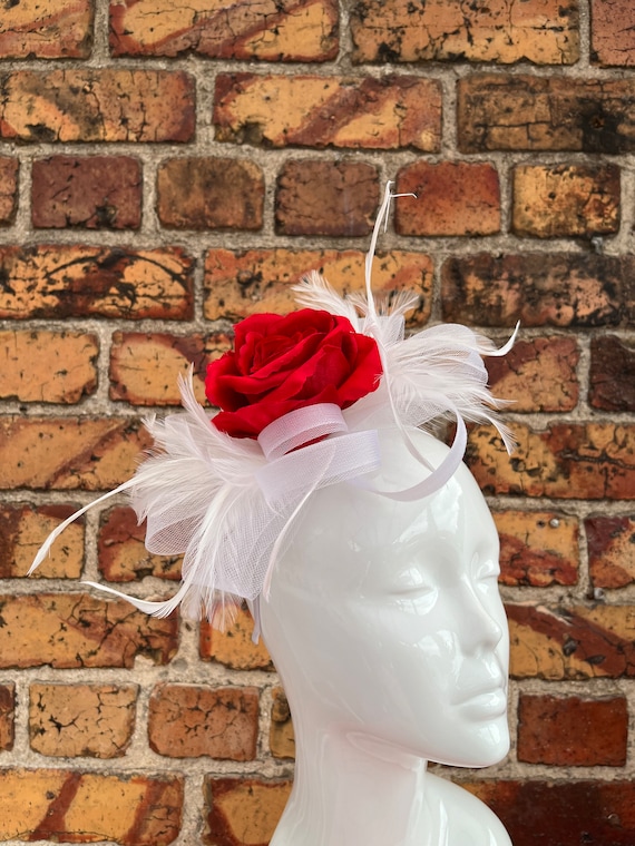 Vibrant Red and White Floral Fascinator kentucky derby hat fascinator purple magenta sinamay with  main image 4