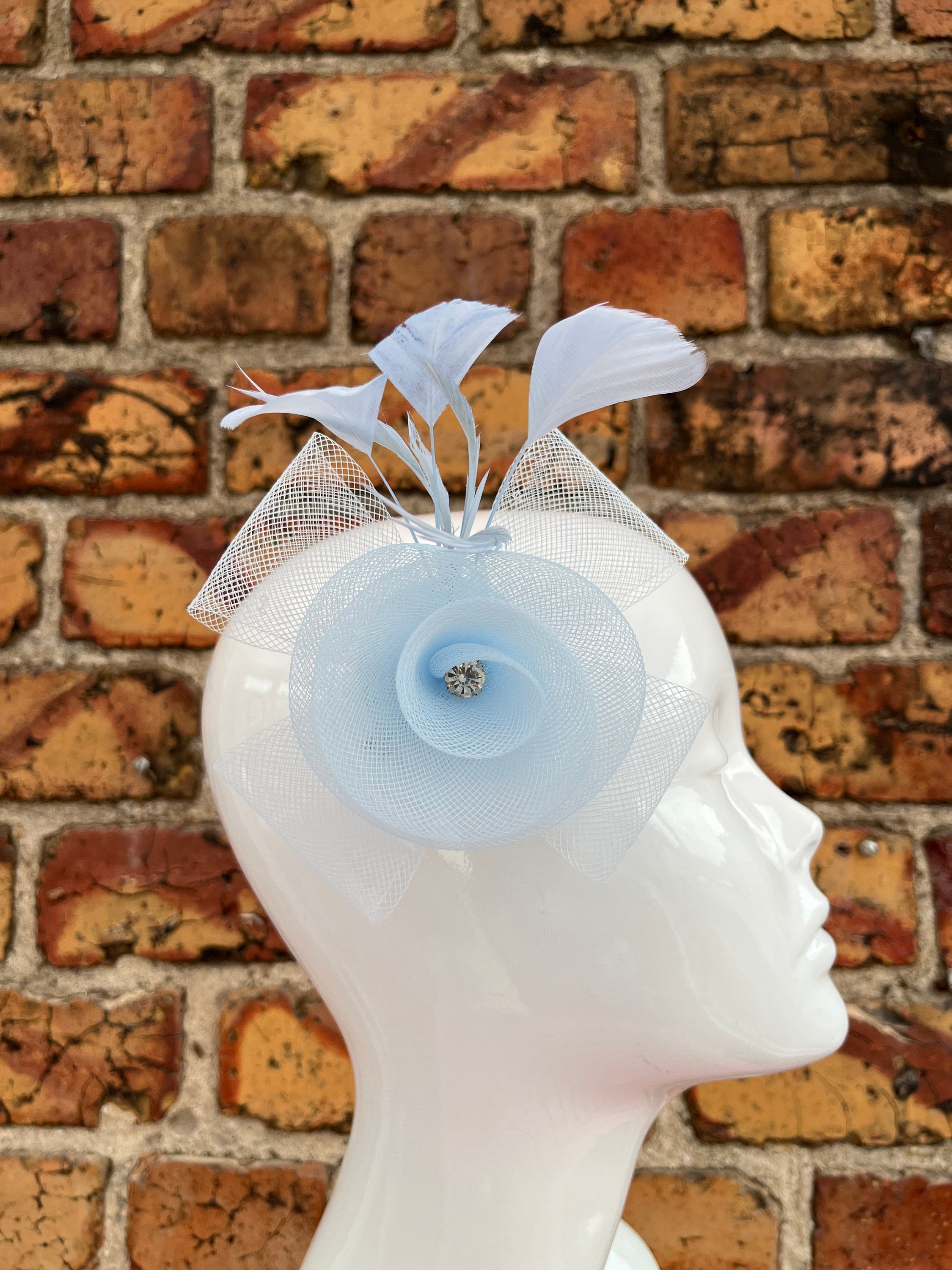 Baby Blue Small Diamanté Round Spiral Flower Fascinator Clip  display picture 2