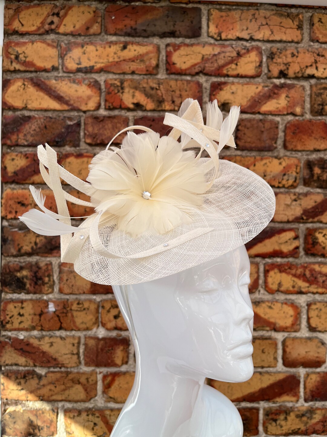 New Cream Fascinator Headband and Clip With Feather Flower Studded Swirls and Diamanté Etsy