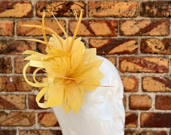 New sunshine yellow feather flower satin comb fascinator