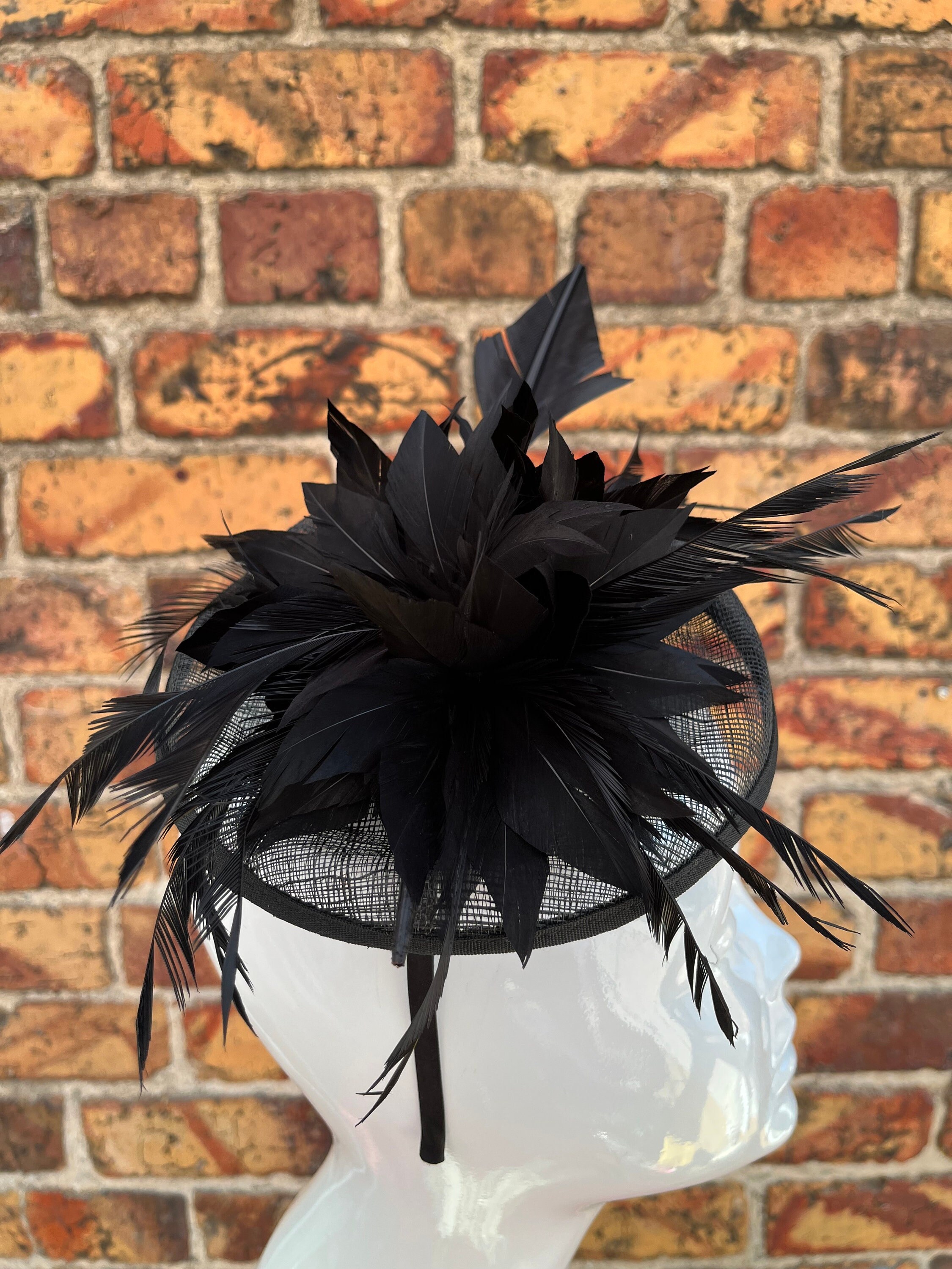 Fascinators Headband with Feather, Black Peacock Feather Fascinator Hat with vintage Jewel Embellishment main image 4