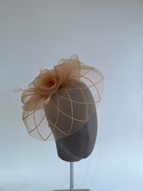 NEW! Neutral Tan And Brown Floral Fascinator Hat Tea Party Hat Beige Tan Floral Fascinator Hat Magnolia  main image 3