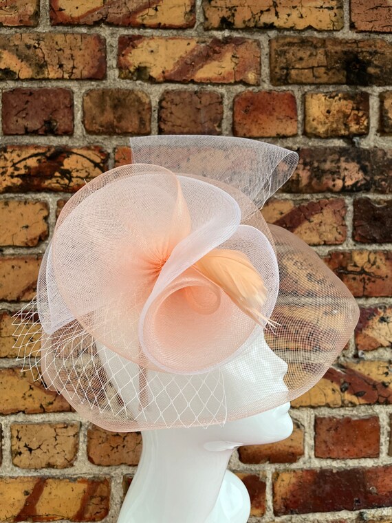 Gorgeous  Peach Vintrage Hat With Lace and Long Feathers Helen Kentucky Derby Hat in Peach – MediaNoche main image 4
