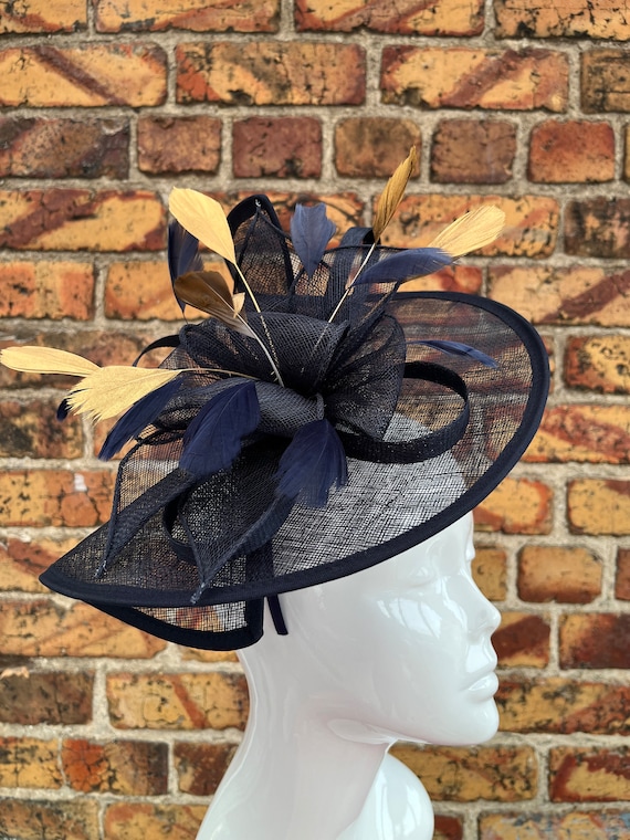 Beautiful Navy 3 Pc Fascinator Ribbon Large Bow Feathers, Lace Veil, and Head… Beloved Millinery | Accessories | Beautiful 3 Pc Fascinator  main image 4