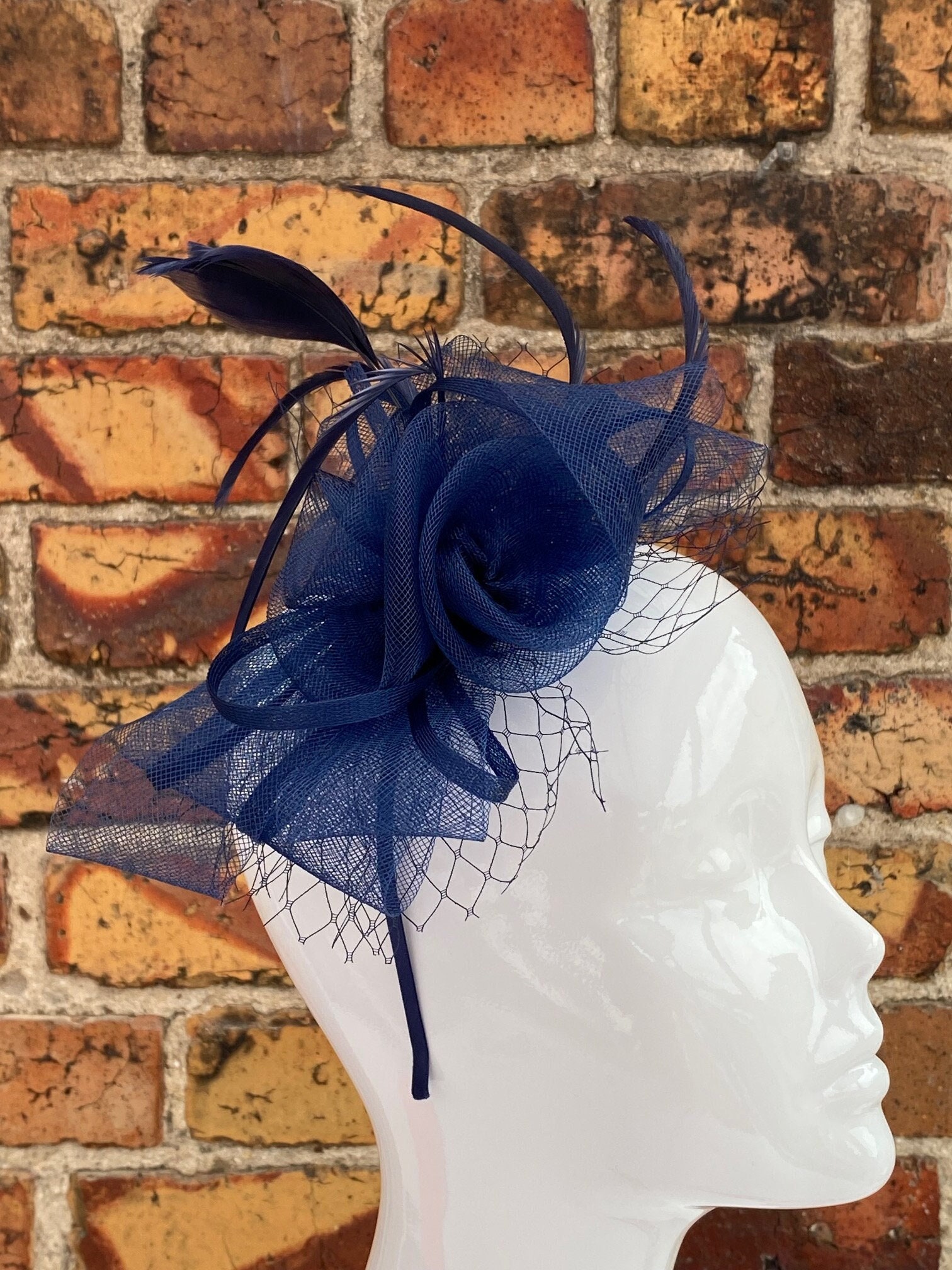 Cerulean Blue Feather Fascinator with Bow and Netting Royal Blue Fascinator - Etsy main image 3