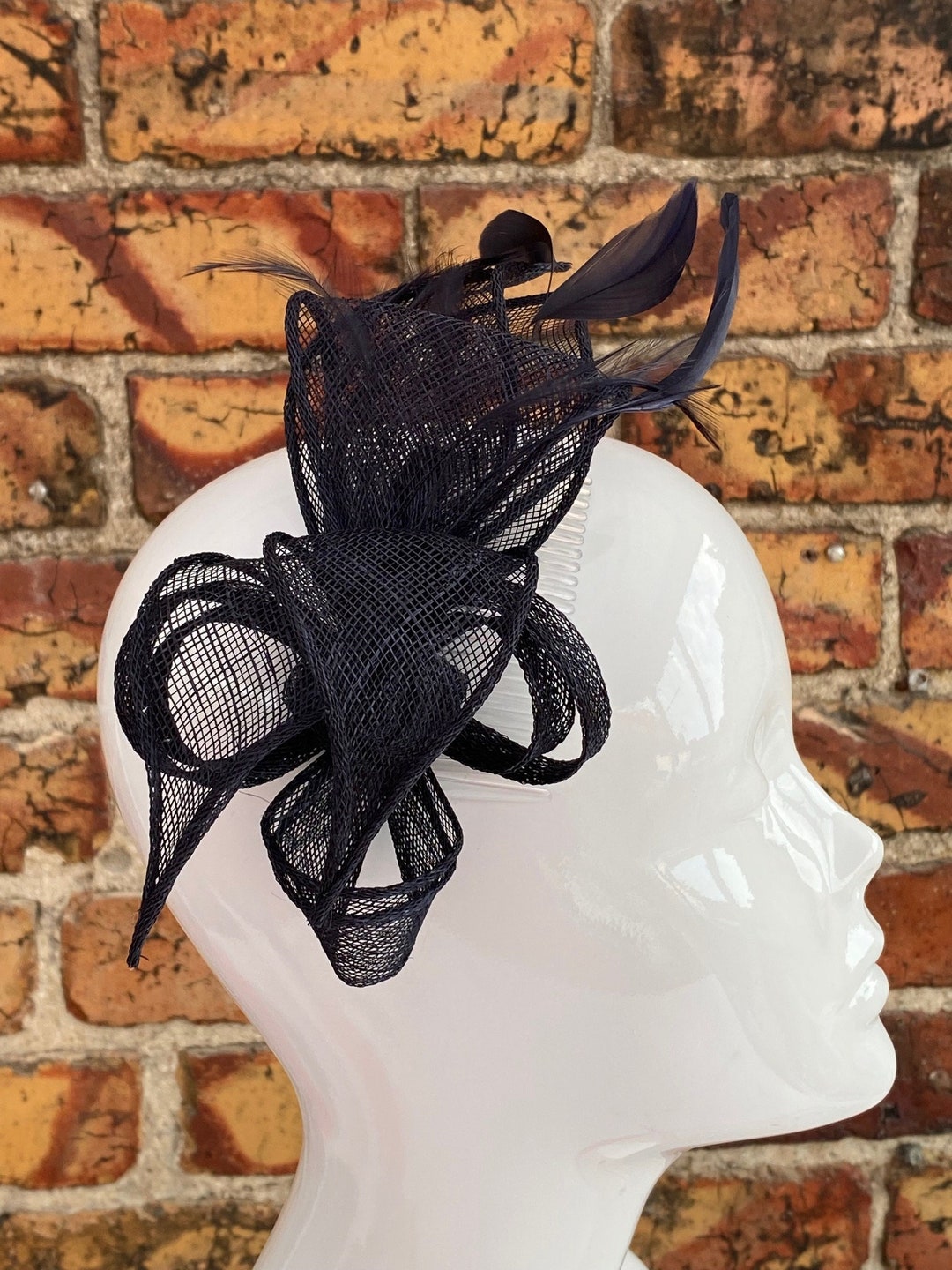 Karen Millen Navy Sinamay Fascinator with Decorative Loops Navy Coast Open Weave Detail Loop Fascinator | Karen Millen USA main image 3